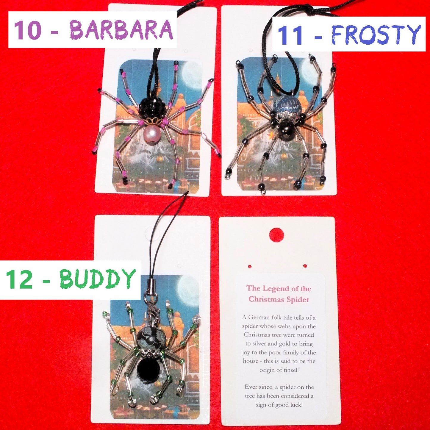 Christmas spider hanging tree charms with folk tale story card