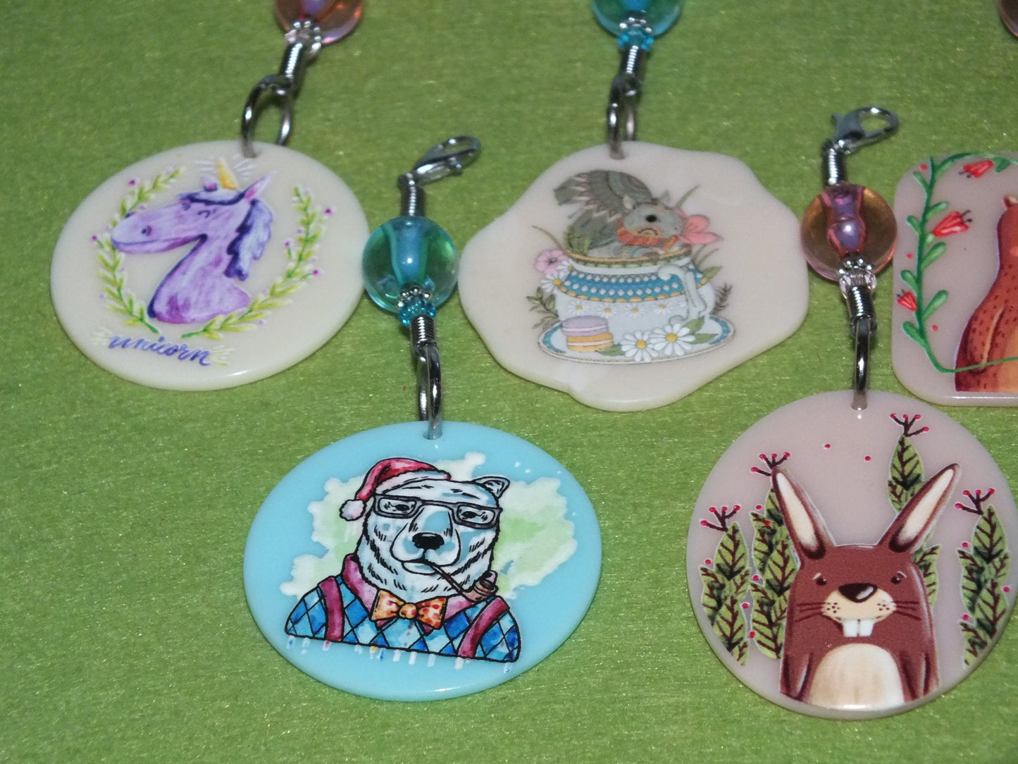 Set of 6 chunky animal dangle charm pendants, ideal for bags, keys, phones