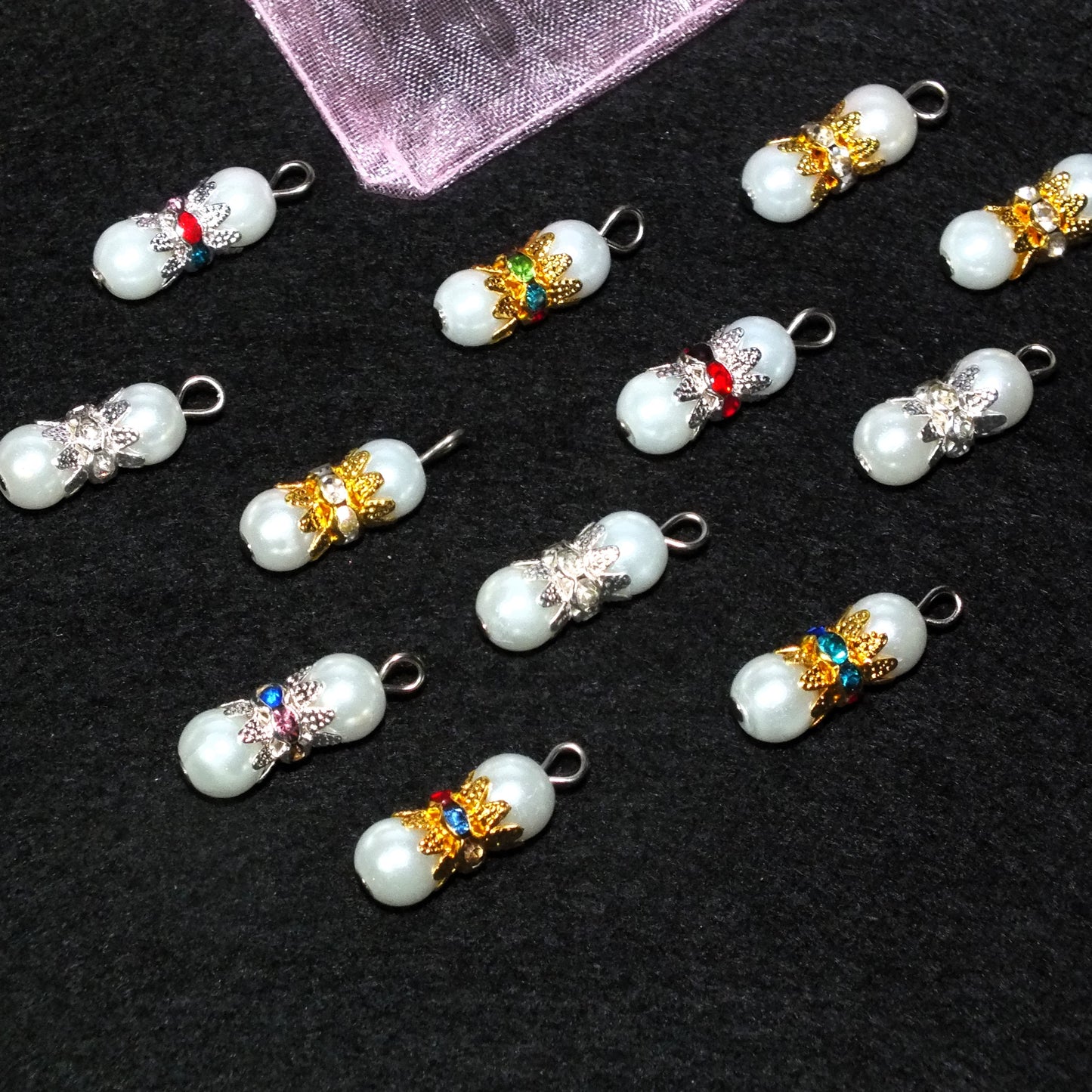 12-48 handmade festive mix glass pearl charms, 4 styles