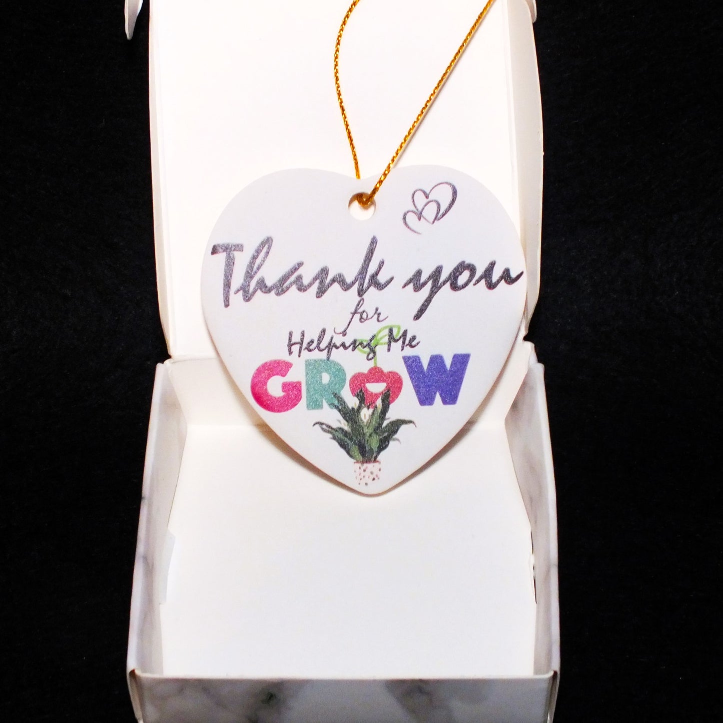 Thank you for helping me grow - hanging ceramic heart gift