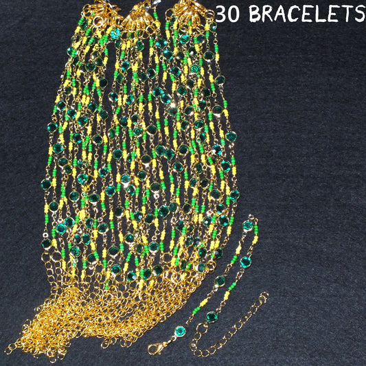 30 handmade SPRING theme gold tone bracelets - job lot of friendship bracelets