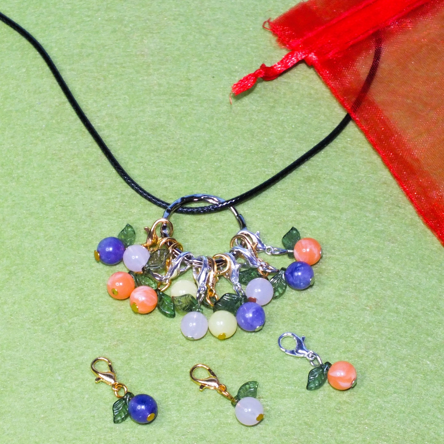 14pcs FRUIT themed stitch markers, also available on a necklace for hands-free work