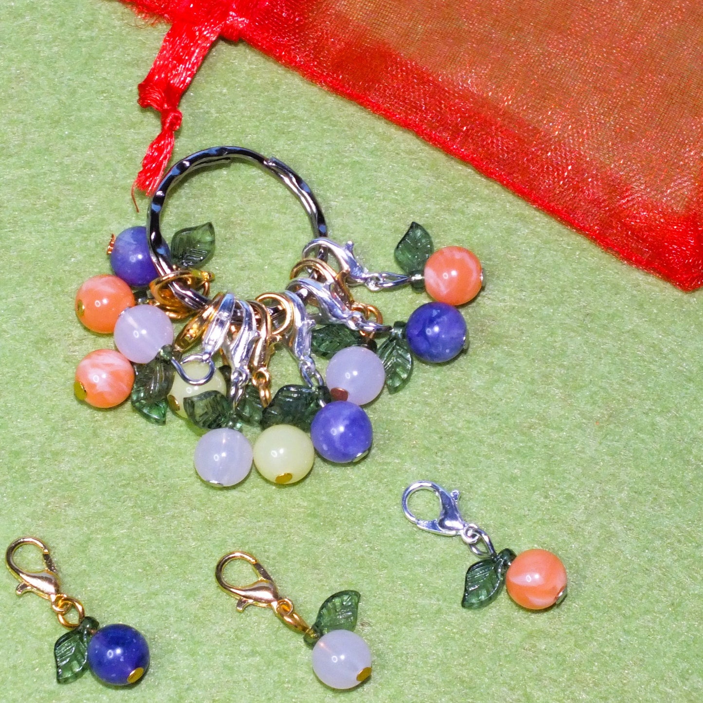 14pcs FRUIT themed stitch markers, also available on a necklace for hands-free work