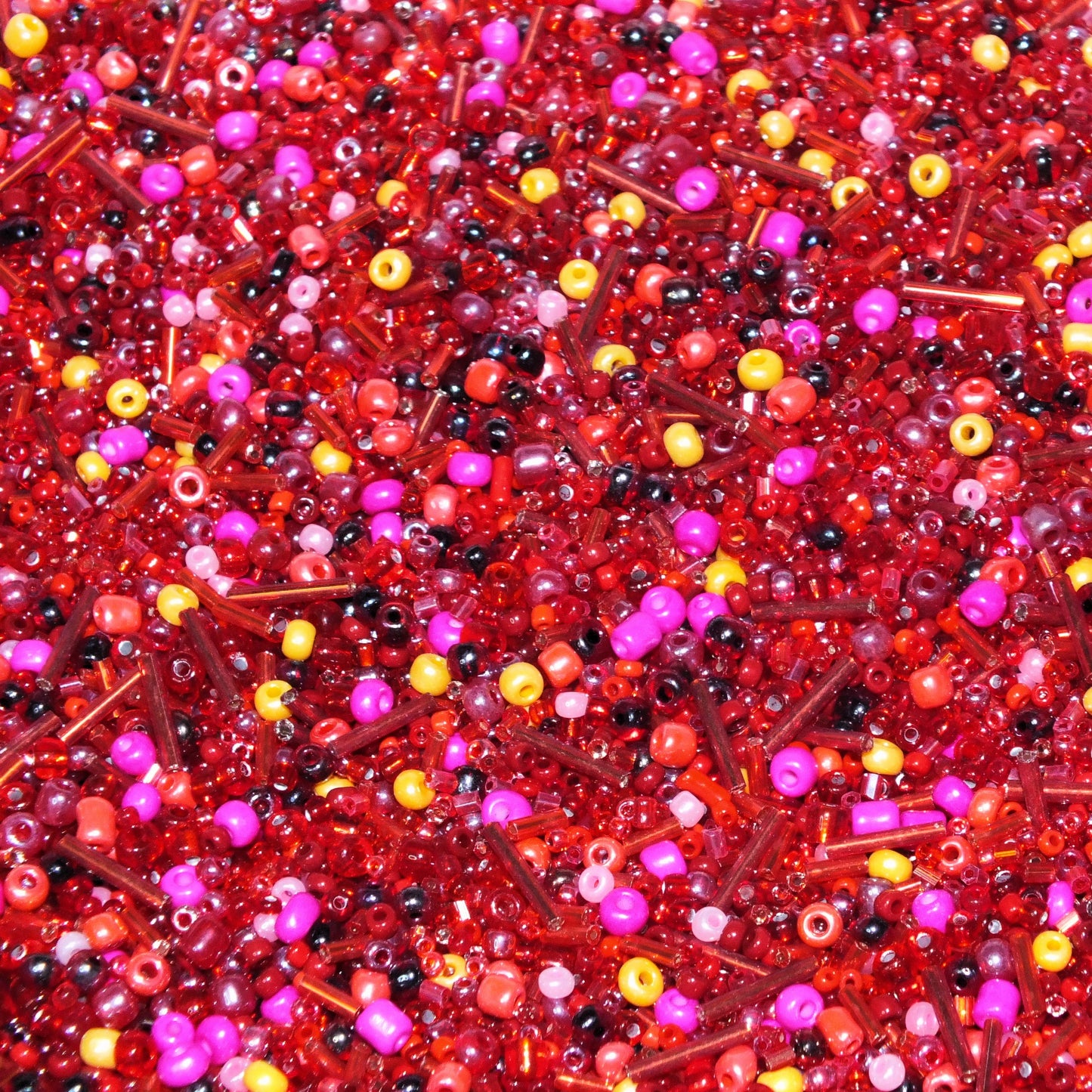 50g - 1kg Seed & bugle mixes - BERRY mix, 1mm~7mm glass beads - red, pink + more