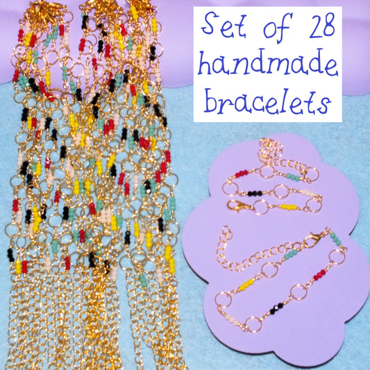 28 handmade BEADED RONDELLE mixed gold tone bracelets