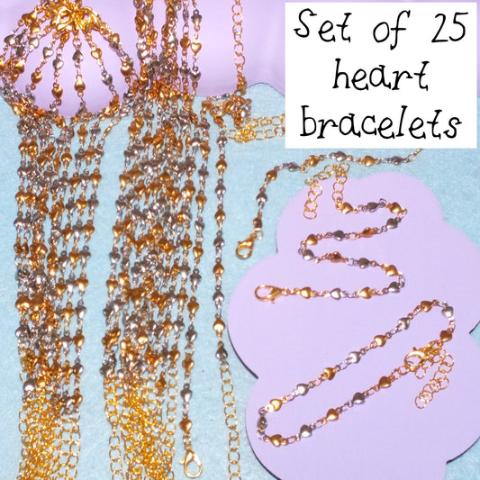 25 handmade HEARTS theme gold + silver tone bracelets
