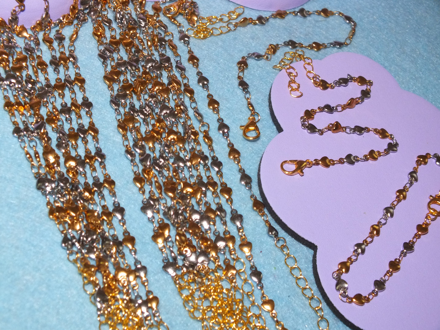 25 handmade HEARTS theme gold + silver tone bracelets
