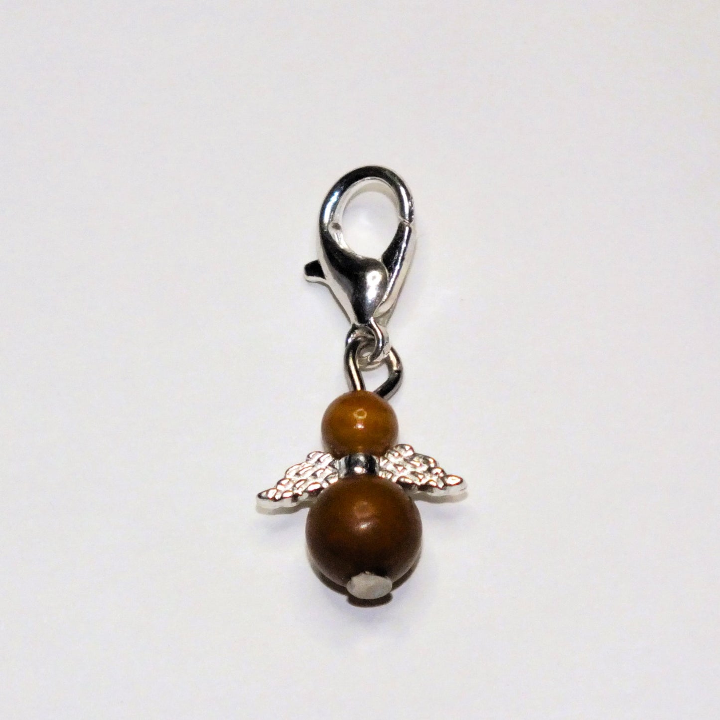 Handmade natural gemstone Guardian Angel charms on clasps - Sodalite, Rose Quartz, Howlite, Bloodstone, Wood Lace Stone, Chinese Jade