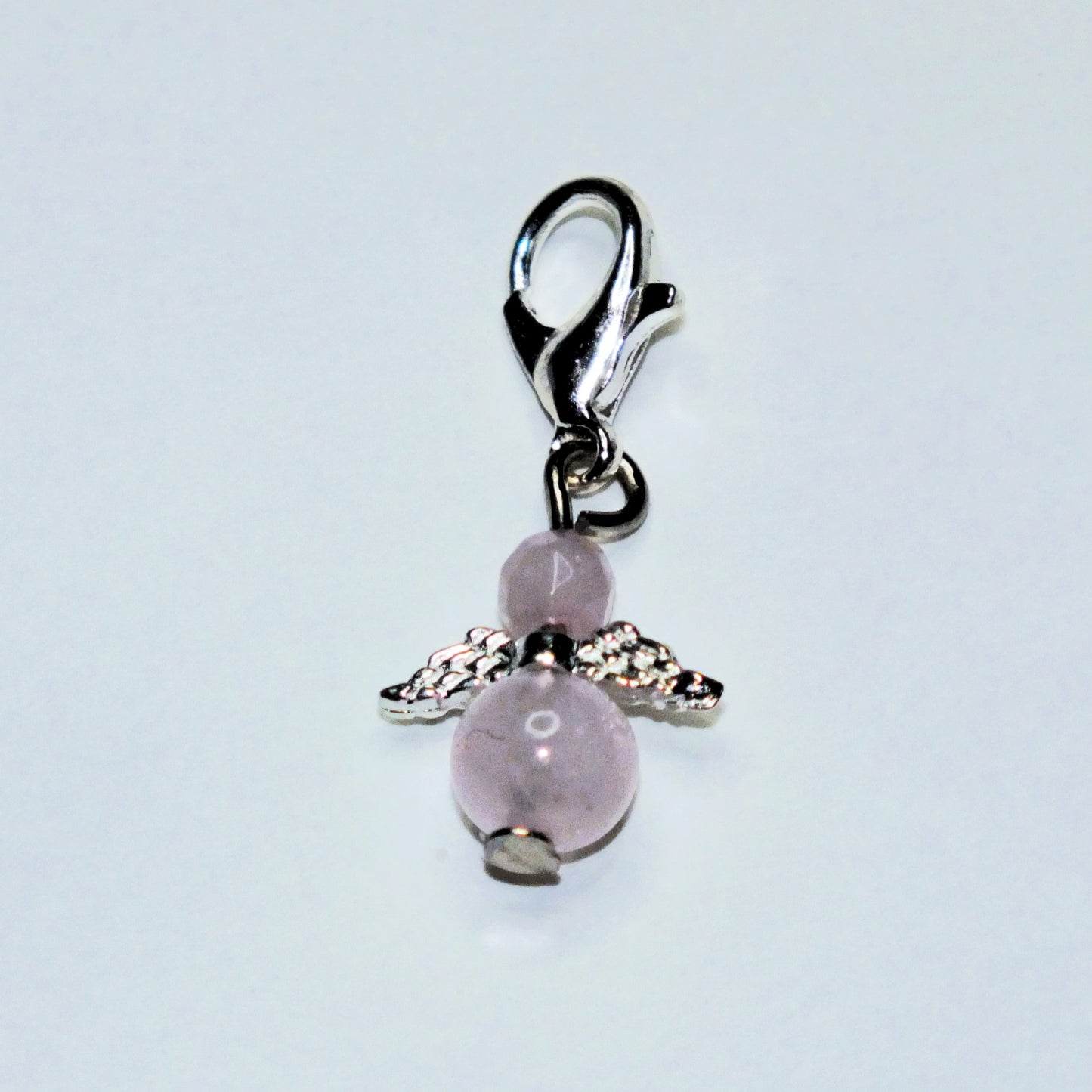 Handmade natural gemstone Guardian Angel charms on clasps - Sodalite, Rose Quartz, Howlite, Bloodstone, Wood Lace Stone, Chinese Jade