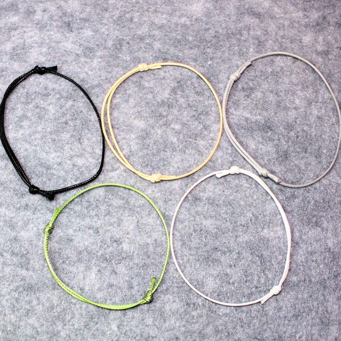 5 - 100 simple adjustable cord friendship bracelets, neutral mixed colours