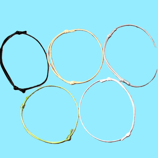 5 - 100 simple adjustable cord friendship bracelets, neutral mixed colours