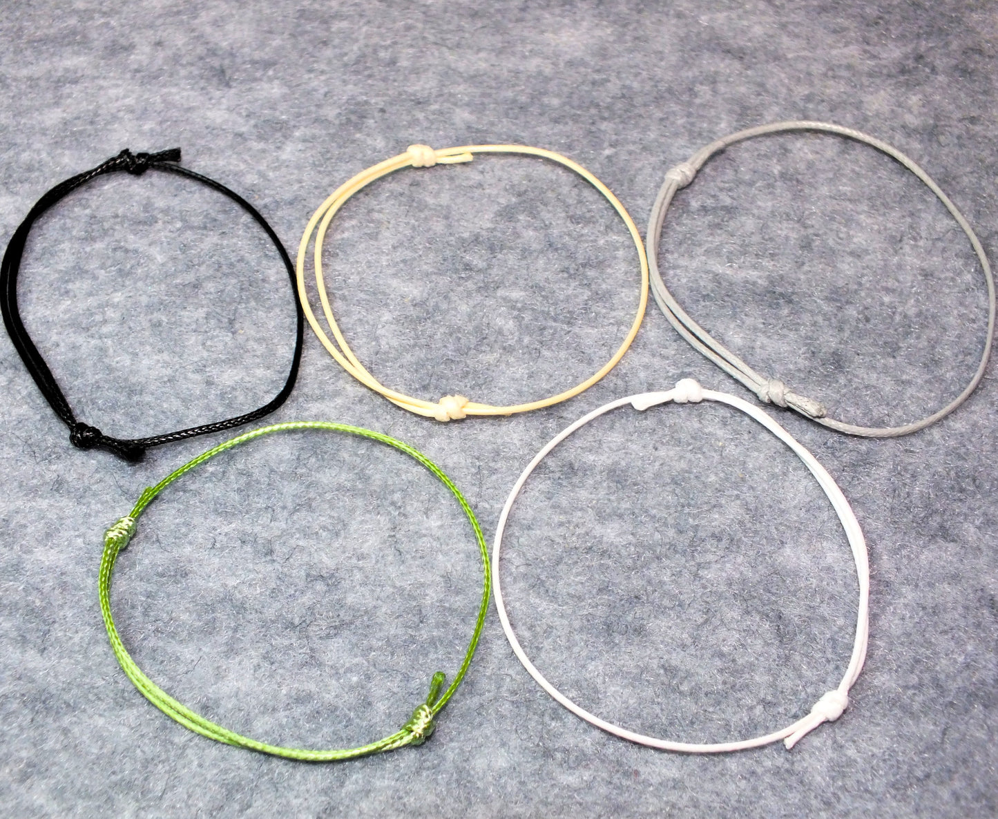 5 - 100 simple adjustable cord friendship bracelets, neutral mixed colours