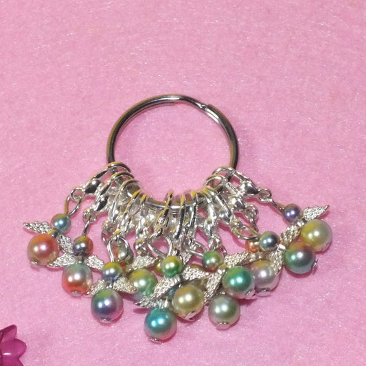 12 Rainbow angel stitch markers, handmade, on clasps with keyring.