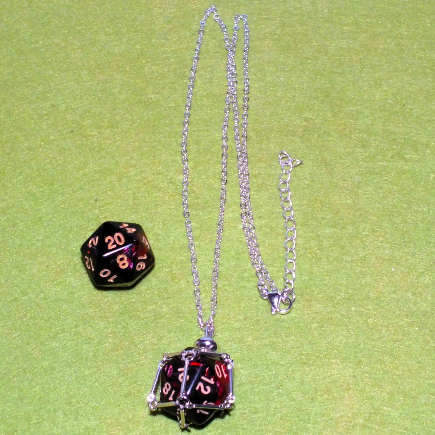 Wearable silver tone chain DICE JAIL plus d20 - Choose your necklace / dice combo & punish your Nat 1!
