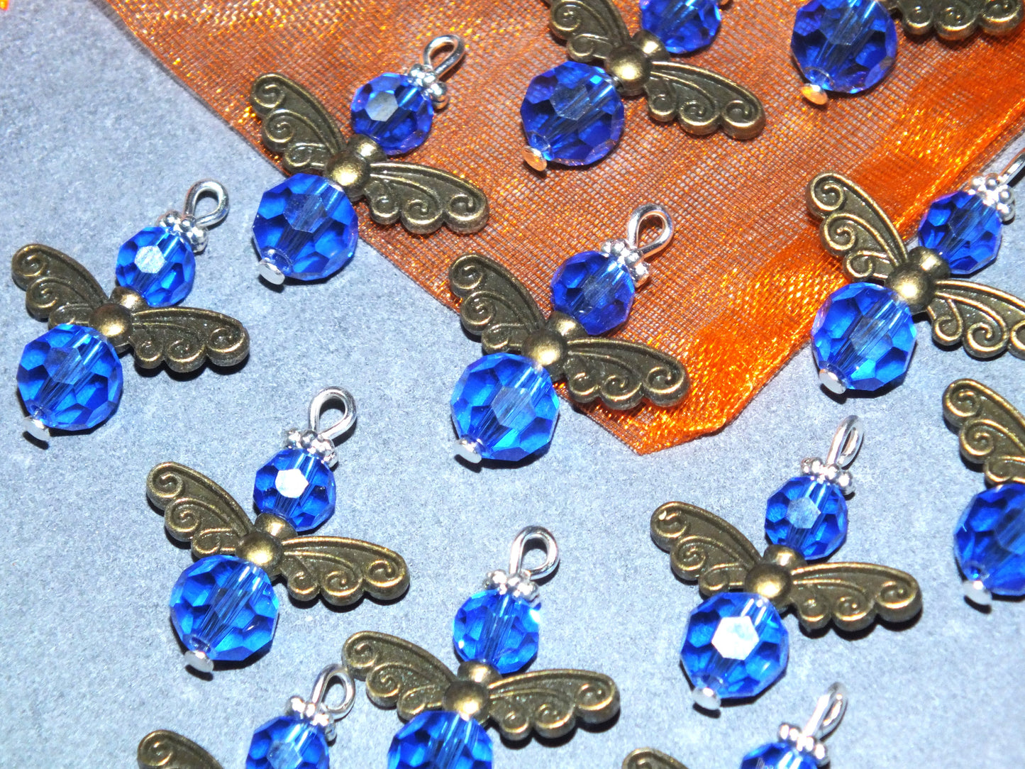 12pcs Faceted Blue Glass Guardian Angel Charms