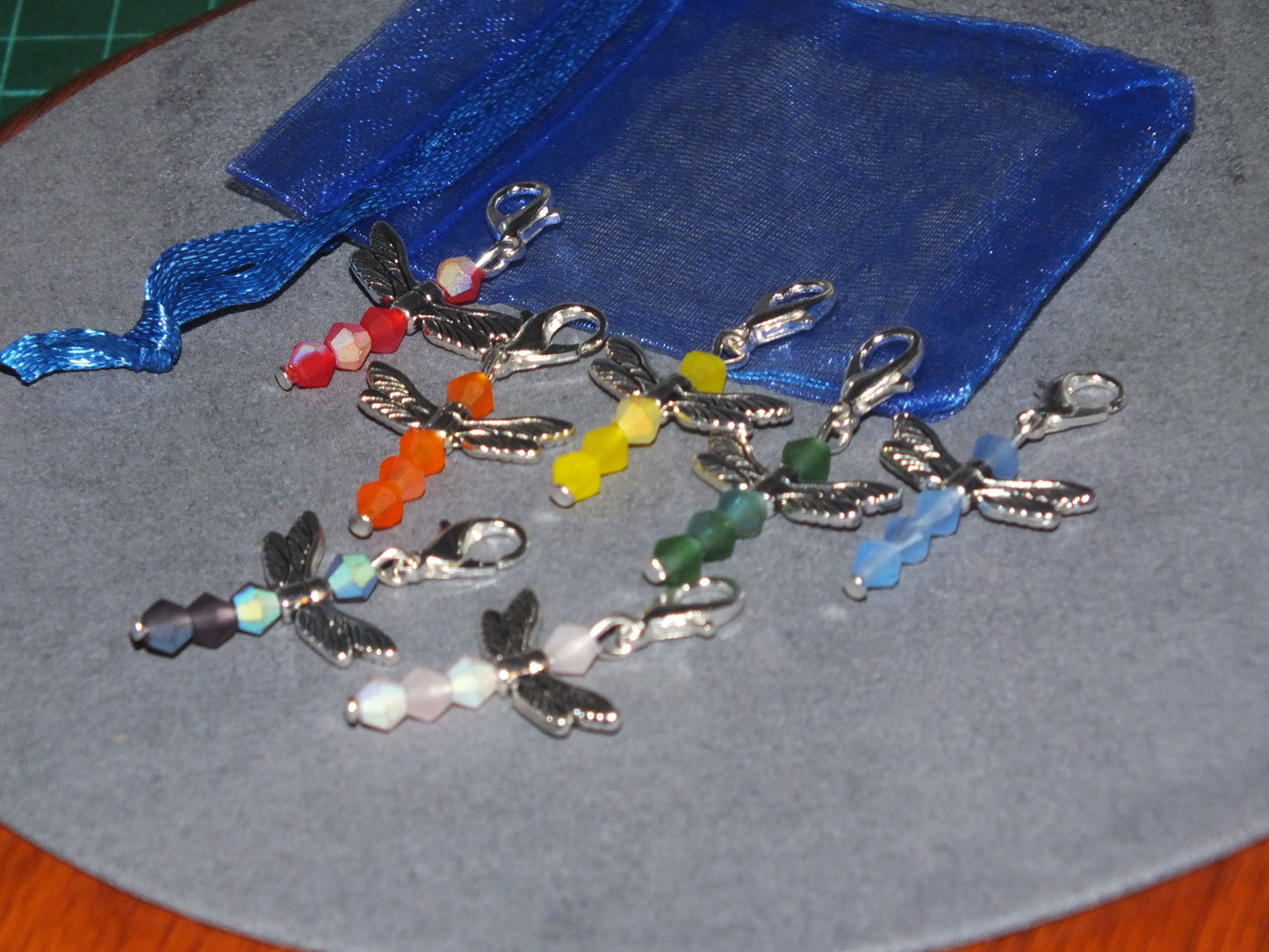 7 Handmade Rainbow Glass Dragonfly Dangle Charms