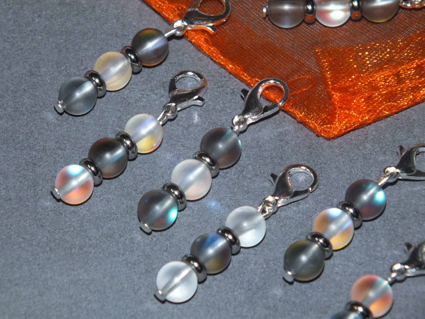 8pcs 'Elegance' handmade moonstone stitch markers / dangle charms