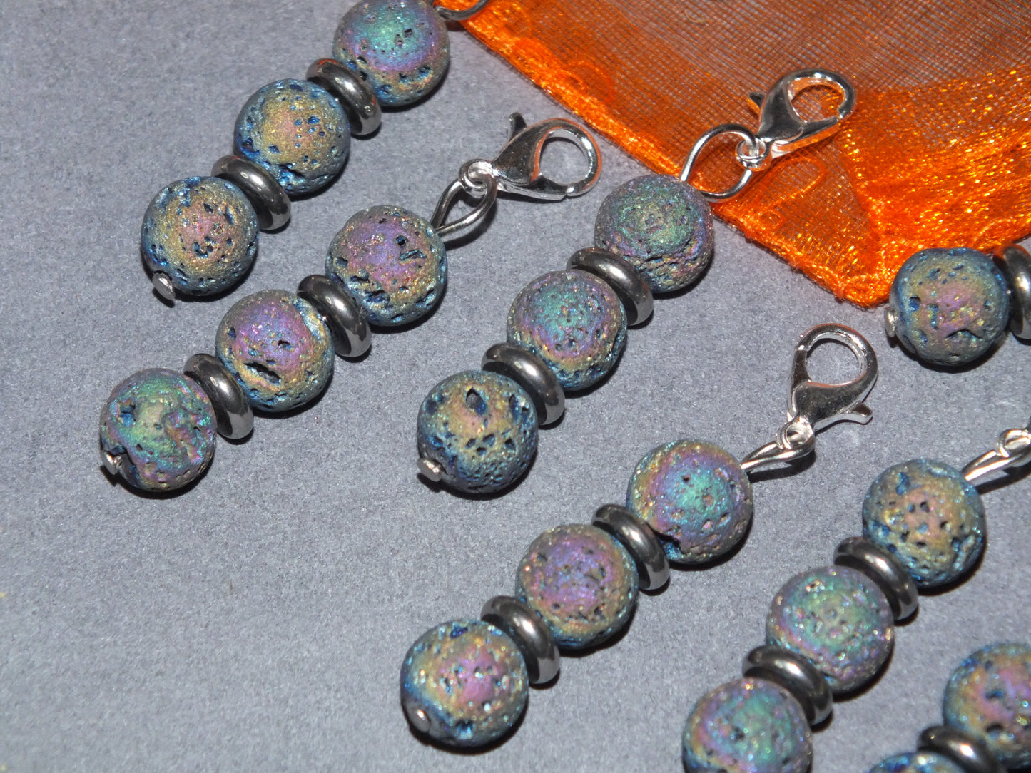 8pcs Electroplated Lava Stone handmade stitch markers / dangle charms