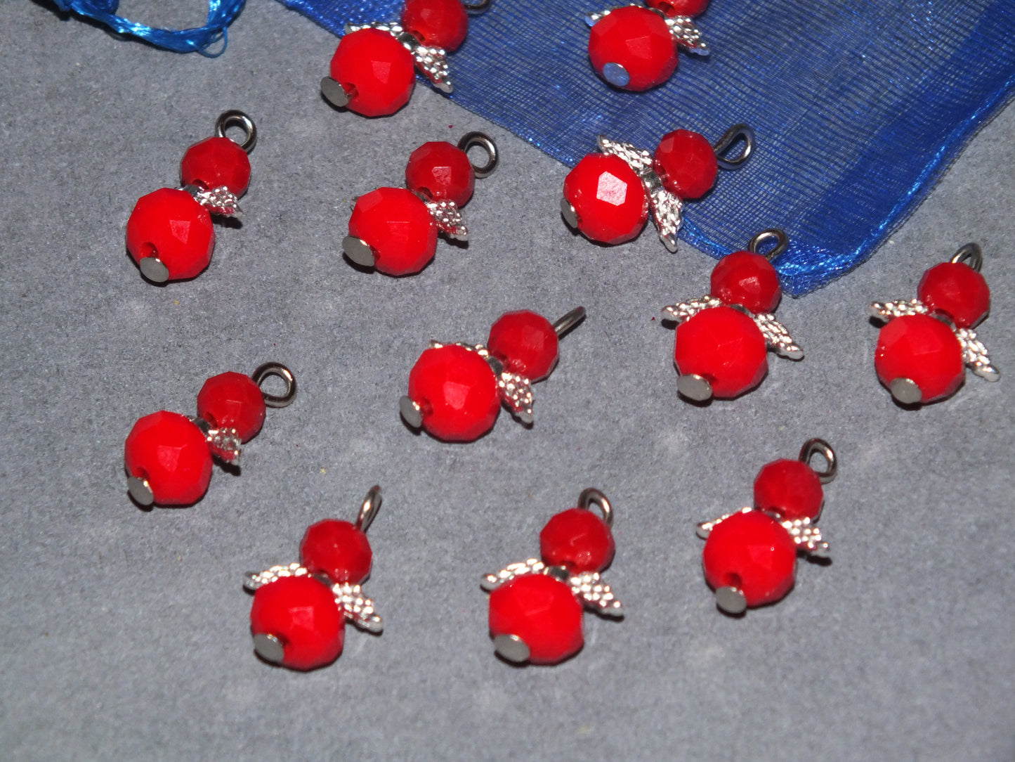Red faceted handmade glass angel charms (12-24pcs)