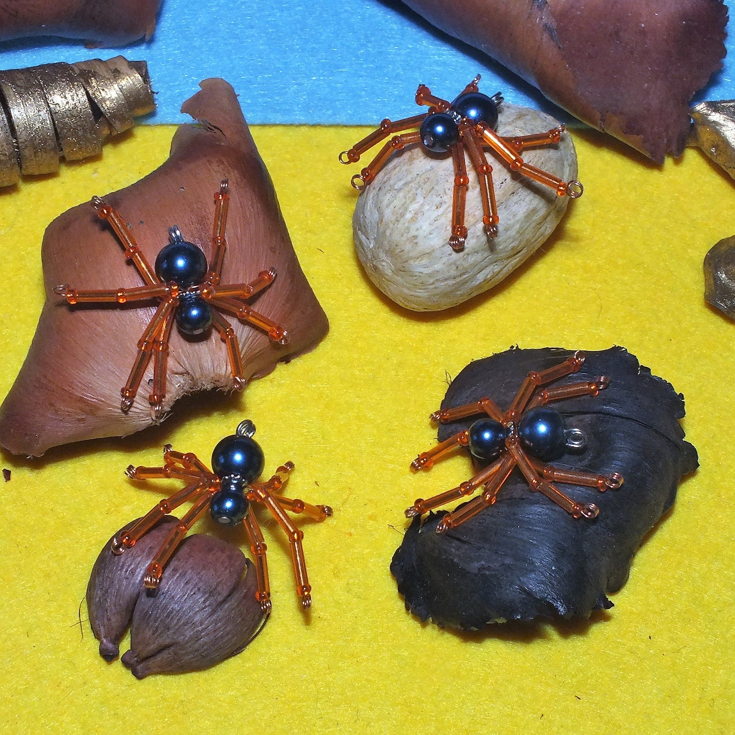 4-pack beaded spider charms - "Jelly-legged Sneaky Chomper", handmade - plain or on lanyards