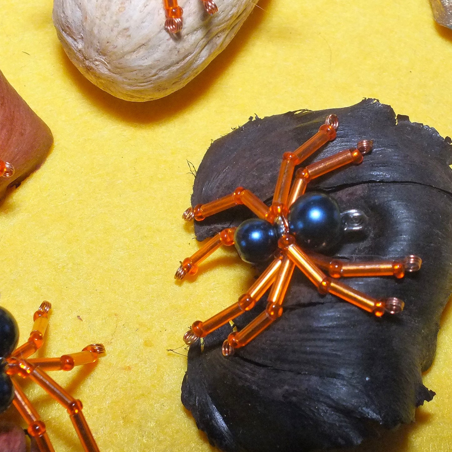 4-pack beaded spider charms - "Jelly-legged Sneaky Chomper", handmade - plain or on lanyards