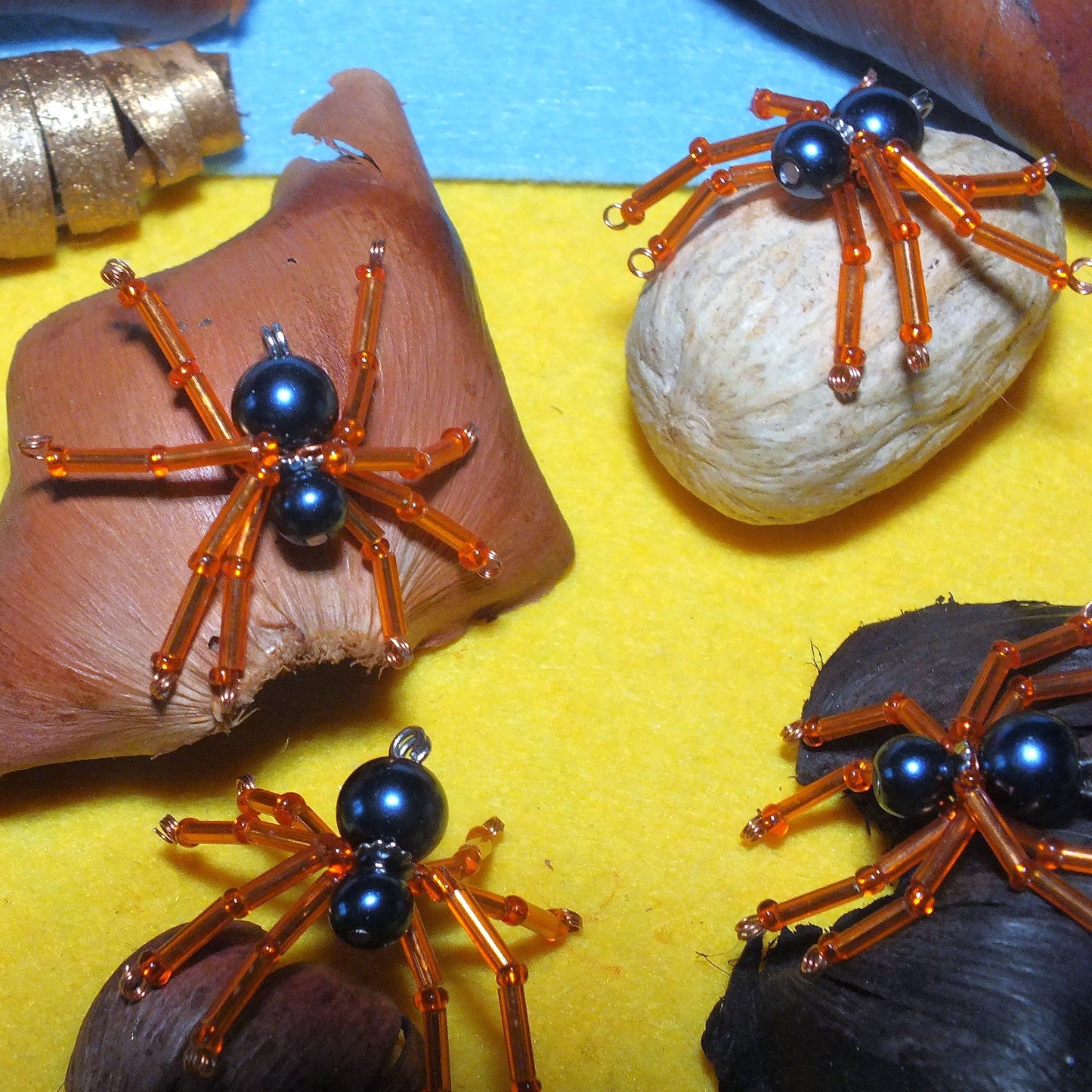 4-pack beaded spider charms - "Jelly-legged Sneaky Chomper", handmade - plain or on lanyards