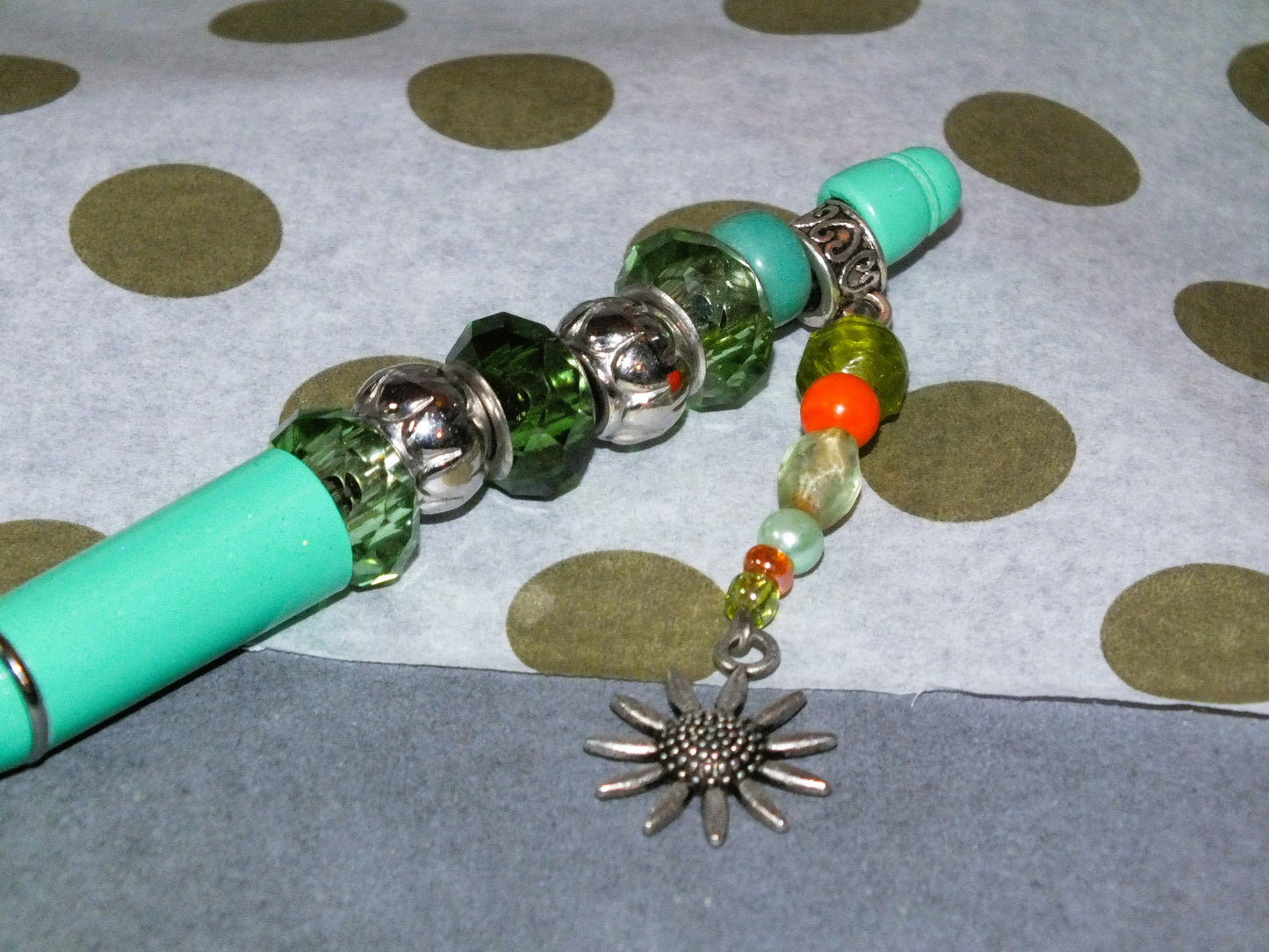Handmade Flower Beaded Pen – Green