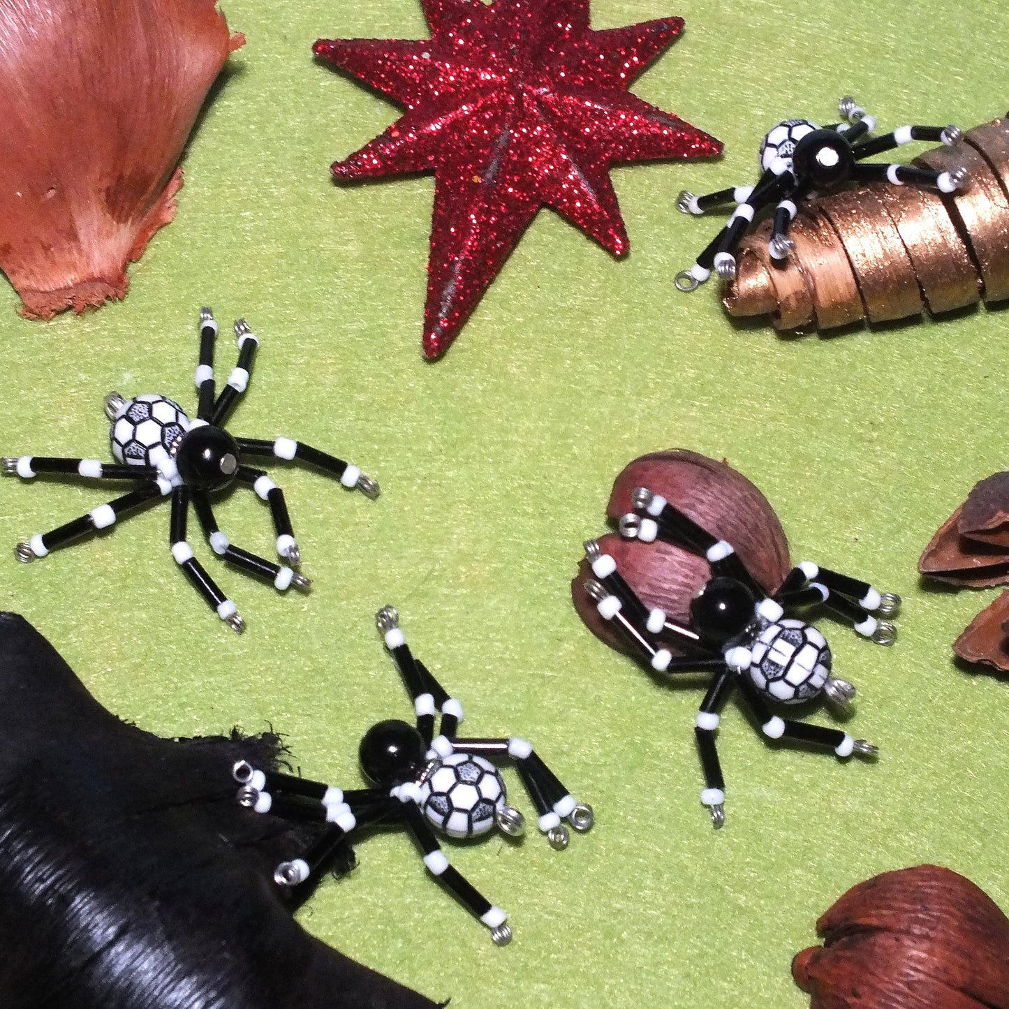 4-pack beaded spider charms - "Nippy Winger", handmade - plain or on lanyards