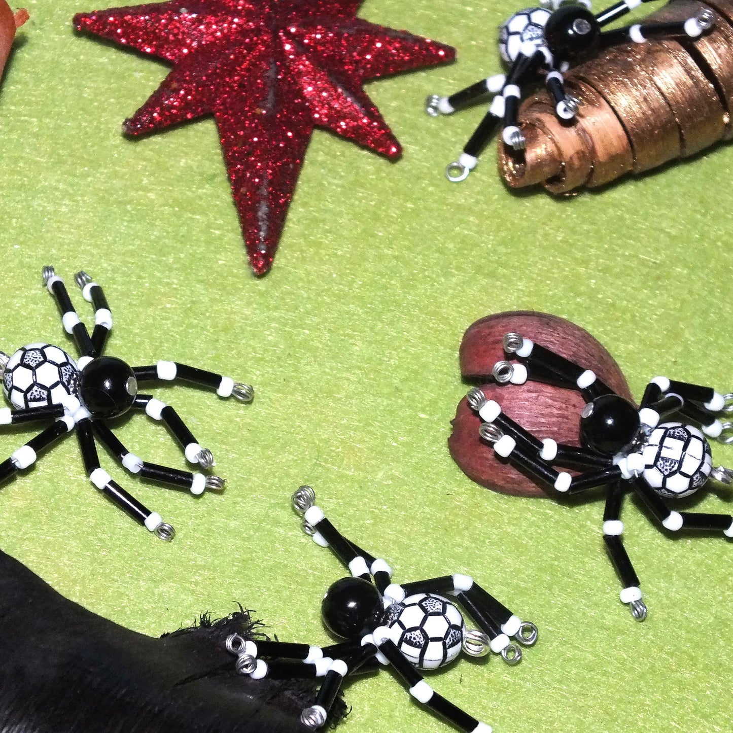 4-pack beaded spider charms - "Nippy Winger", handmade - plain or on lanyards