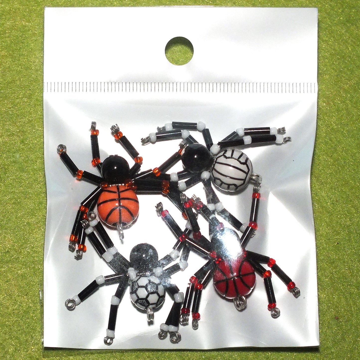 4-pack beaded spider charms - "Sporty Spider Set", handmade - plain or on lanyards