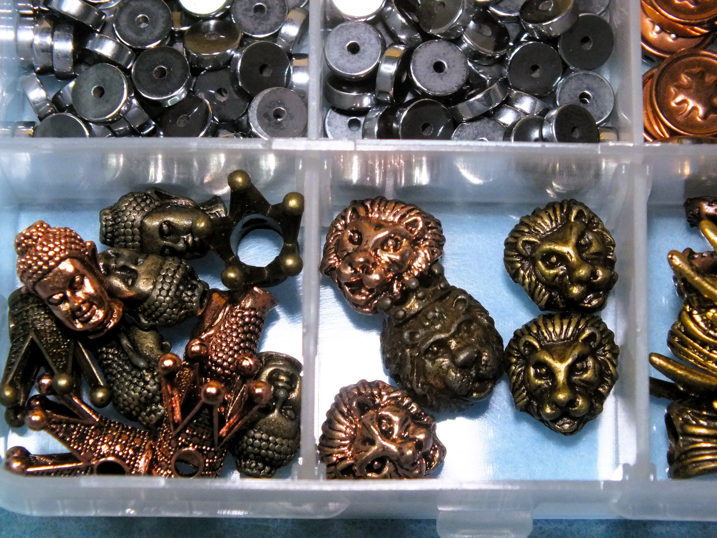 Exquisite heavy metallic bead box - 525pcs wings, dragon, lion, tiger, wolf - includes hematite, European beads, spacers, columns