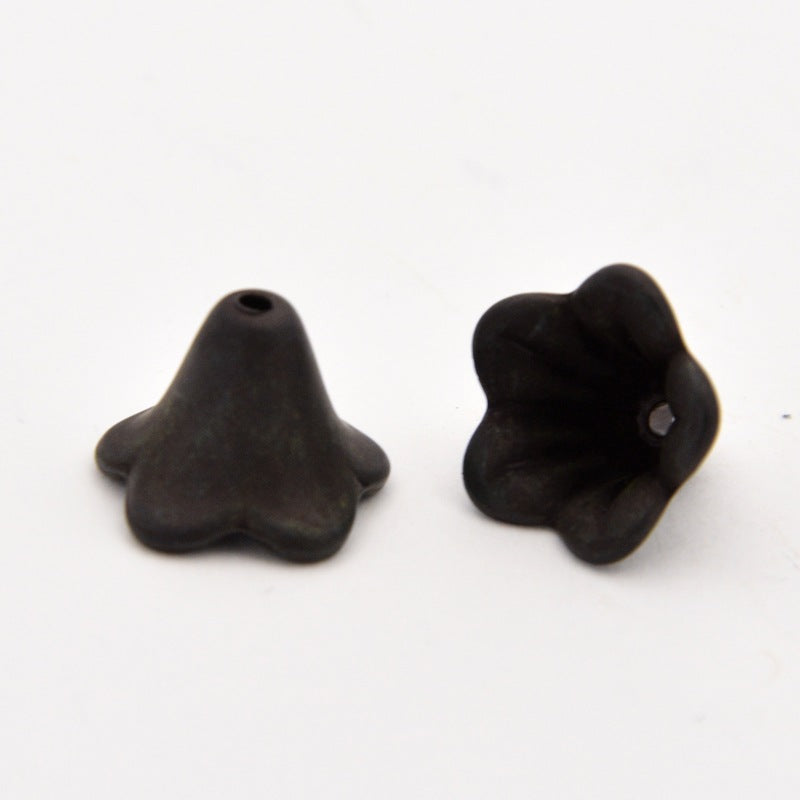 100pcs black 14mm frosted acrylic lucite trumpet flower beads