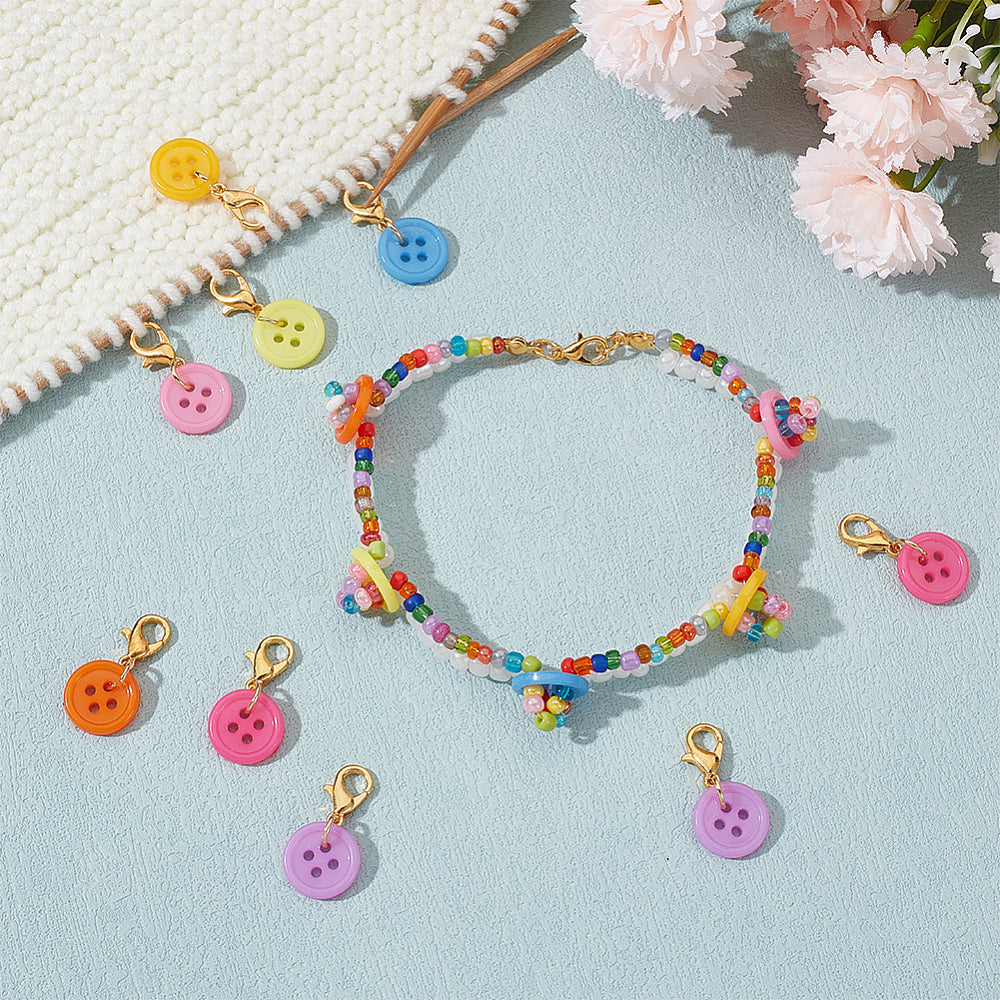 14pcs button stitch markers, mixed colour dangle charms on clasps