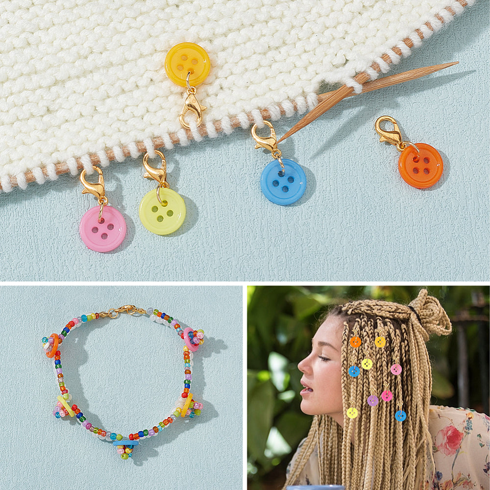 14pcs button stitch markers, mixed colour dangle charms on clasps