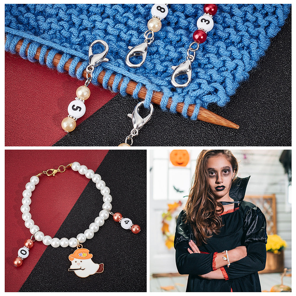 10pcs Autumn stitch markers, numbered 0-9 beaded dangle charms on clasps