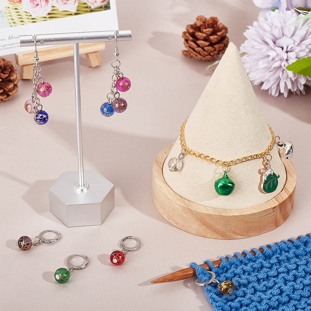 12pcs stitch markers, drizzled glass beads dangle charms