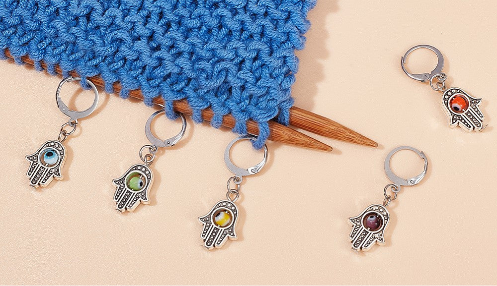 12pcs stitch markers, evil eye & hand dangle charms