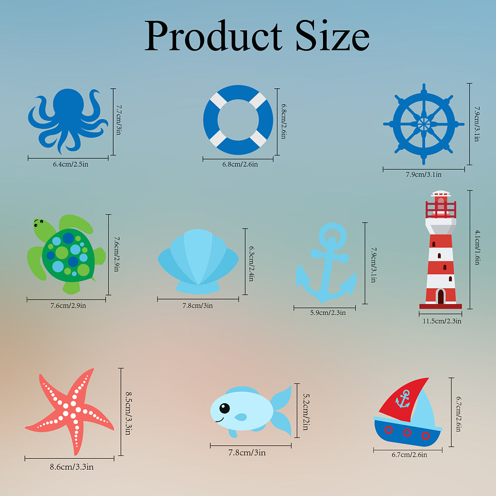 10pcs Ocean themed MDF hanging wood decorations