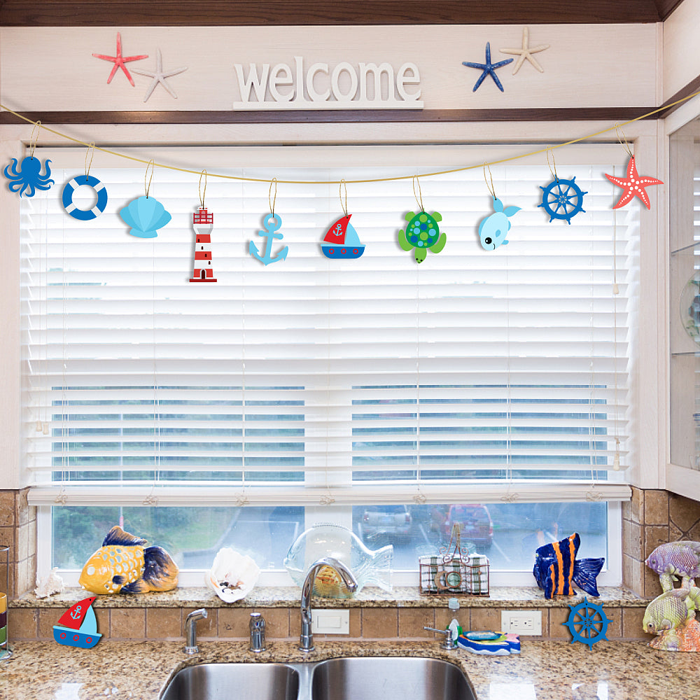 10pcs Ocean themed MDF hanging wood decorations