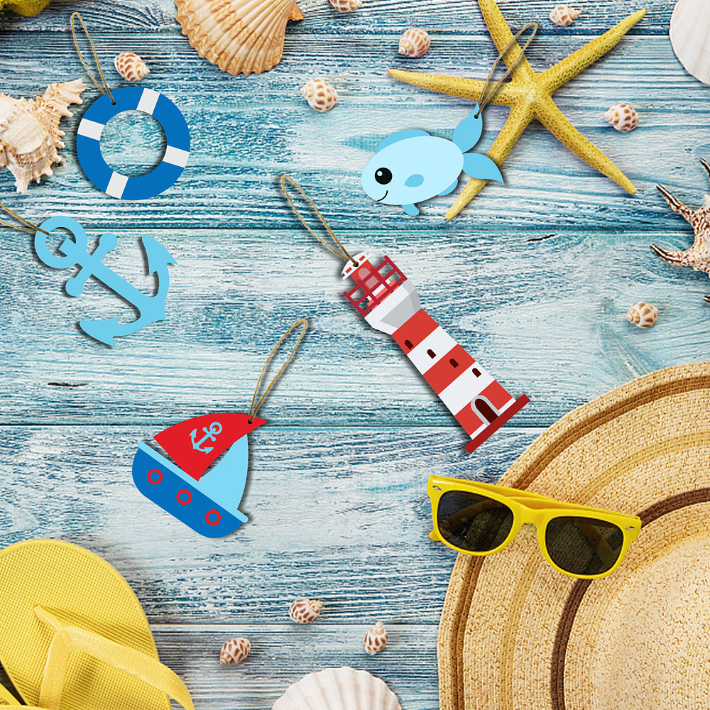 10pcs Ocean themed MDF hanging wood decorations