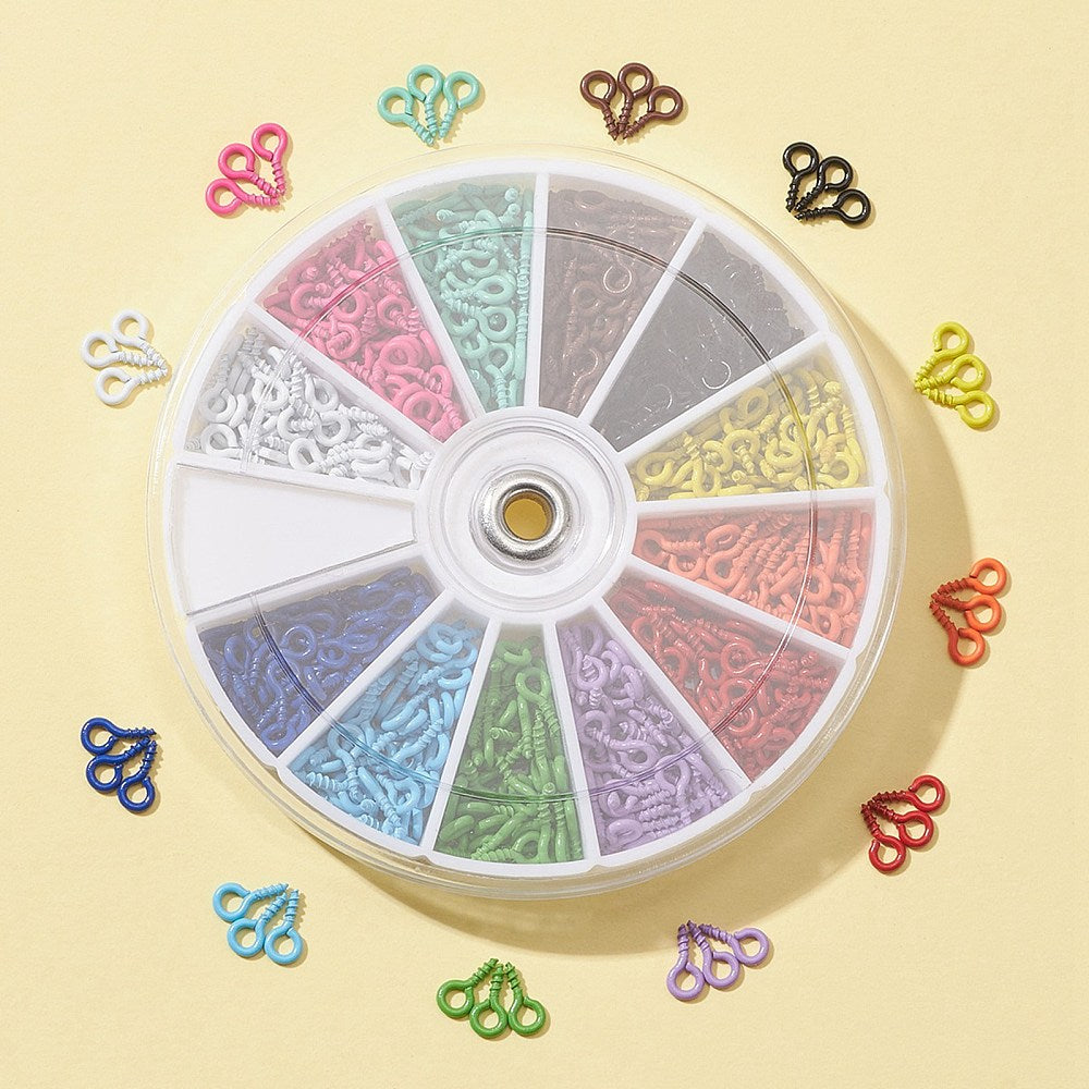 600pcs multicoloured screw peg bails, 12 colours 8x4mm