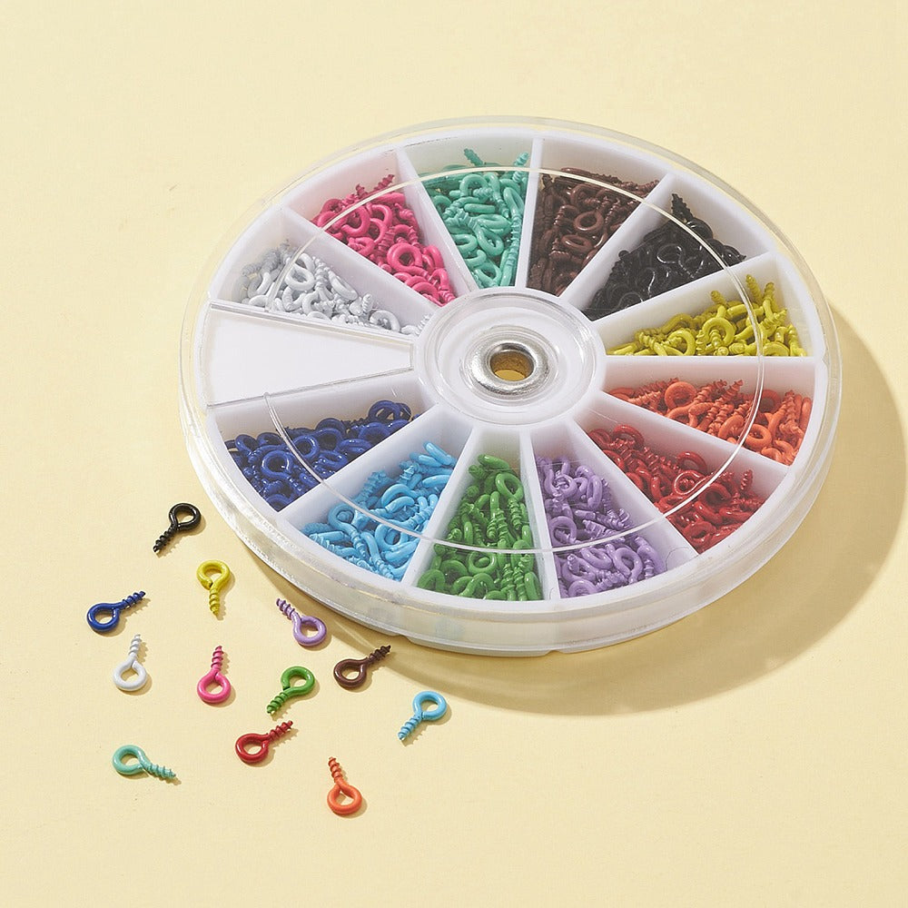 600pcs multicoloured screw peg bails, 12 colours 8x4mm
