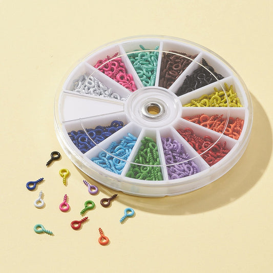 600pcs multicoloured screw peg bails, 12 colours 8x4mm