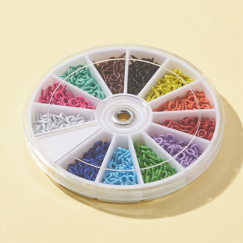 600pcs multicoloured screw peg bails, 12 colours 8x4mm