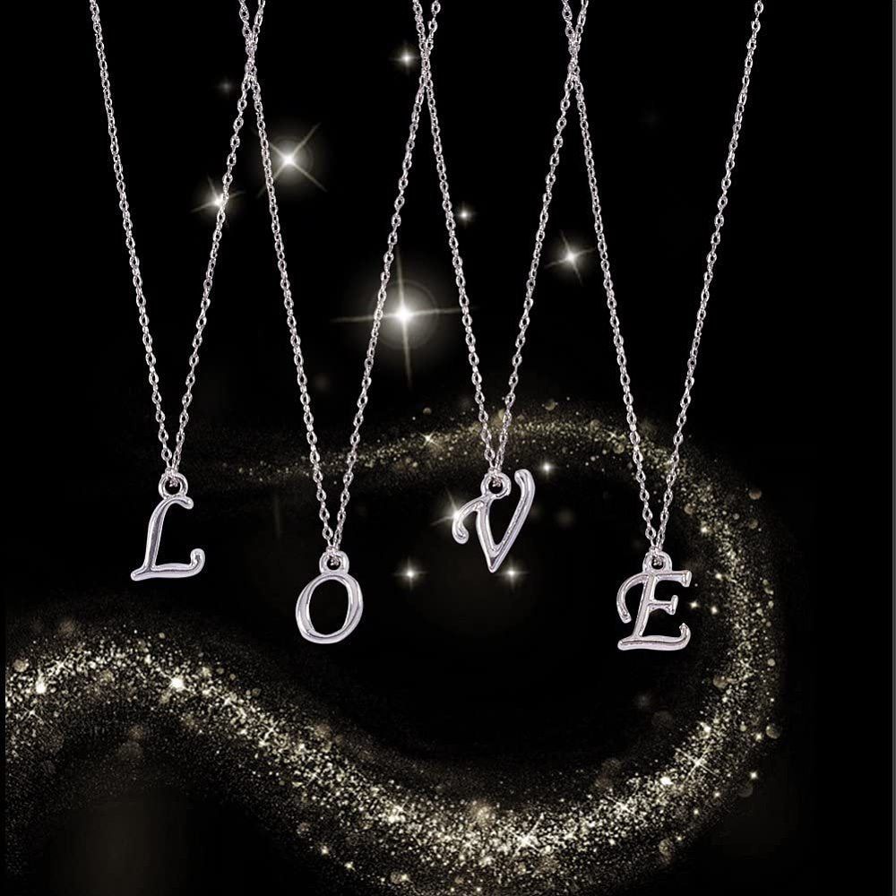 A-Z set of silver tone rack plated alphabet letter charms, 12mm - 17mm