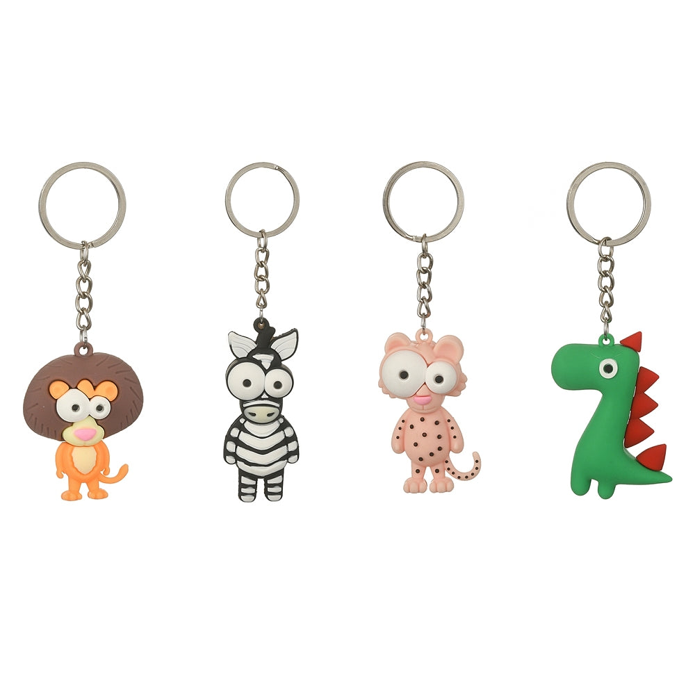 Chunky 3D animal keyrings - Dinosaur, Lion, Leopard, Zebra - colourful PVC