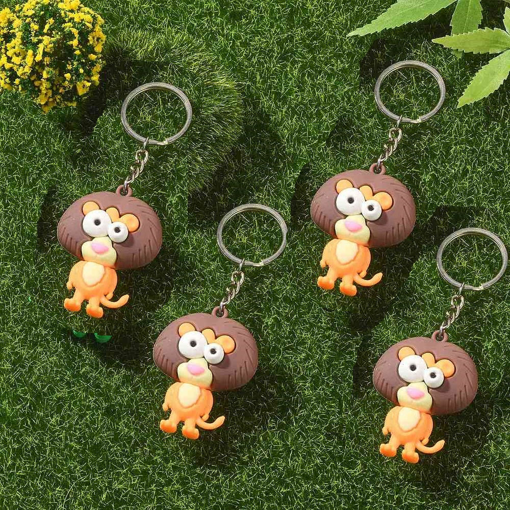 Chunky 3D animal keyrings - Dinosaur, Lion, Leopard, Zebra - colourful PVC