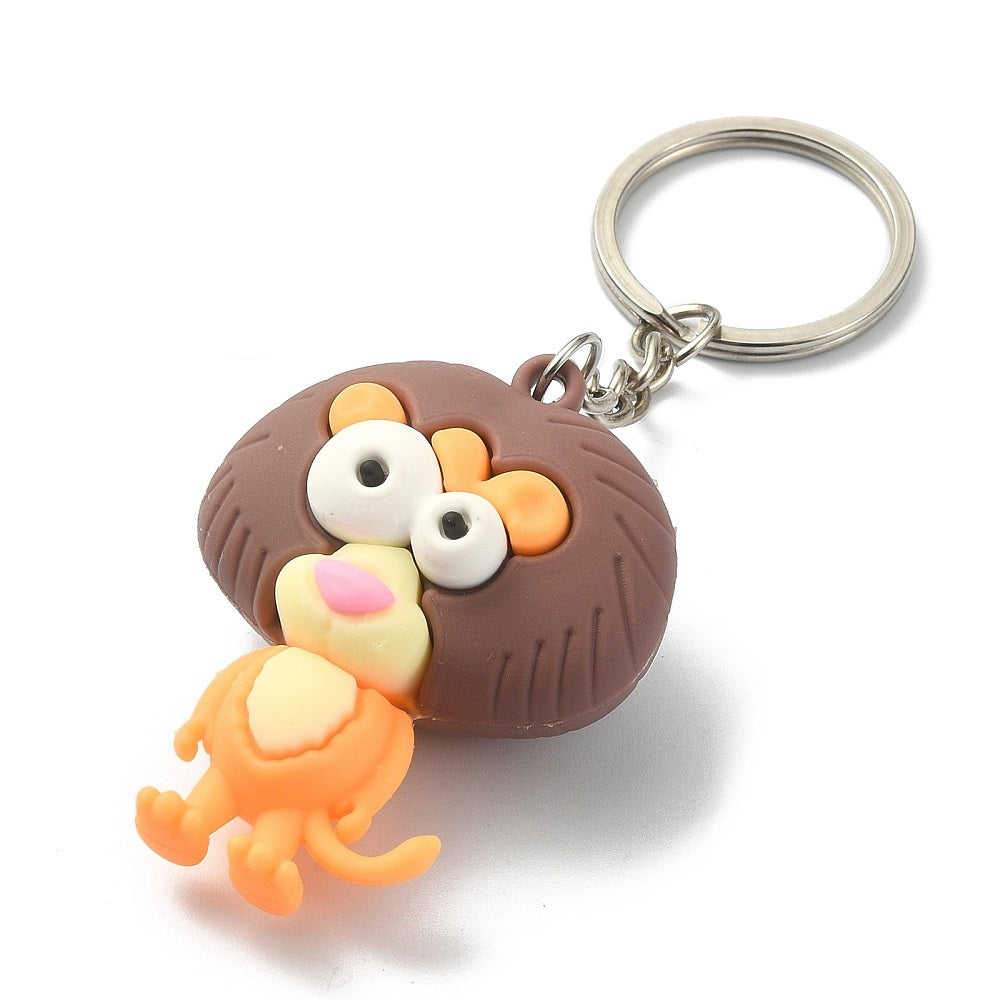 Chunky 3D animal keyrings - Dinosaur, Lion, Leopard, Zebra - colourful PVC