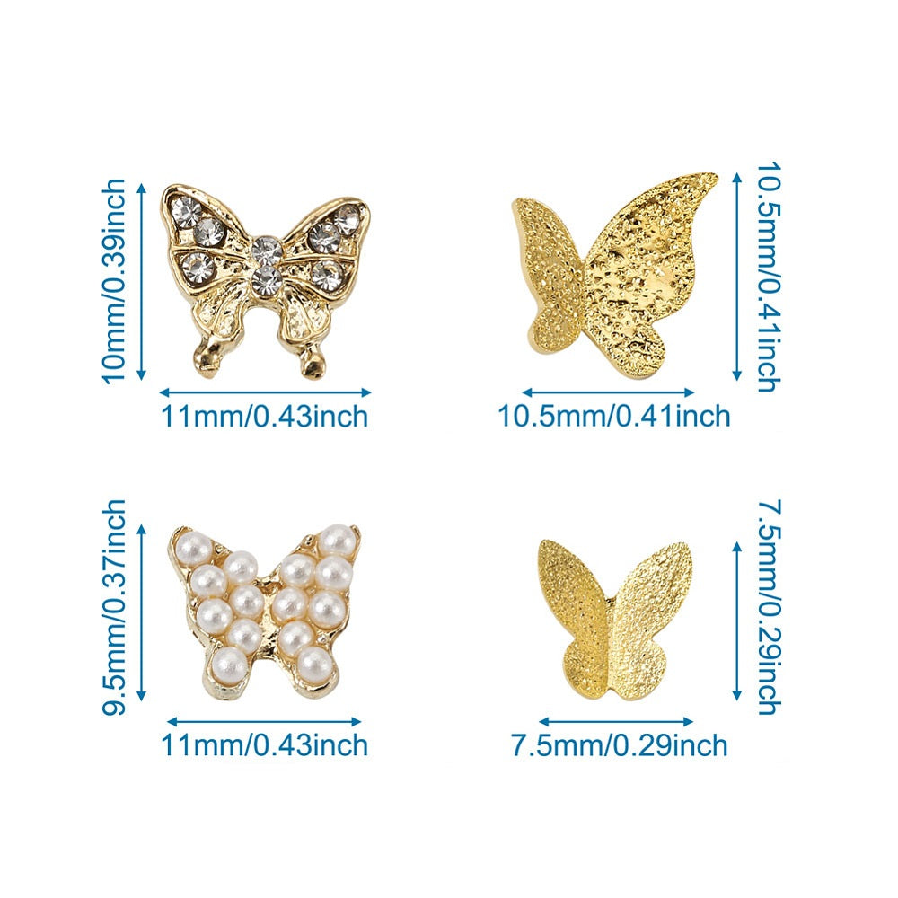 16 packs (150pcs) 3D metal butterfly cabochon charms, different styles & colours