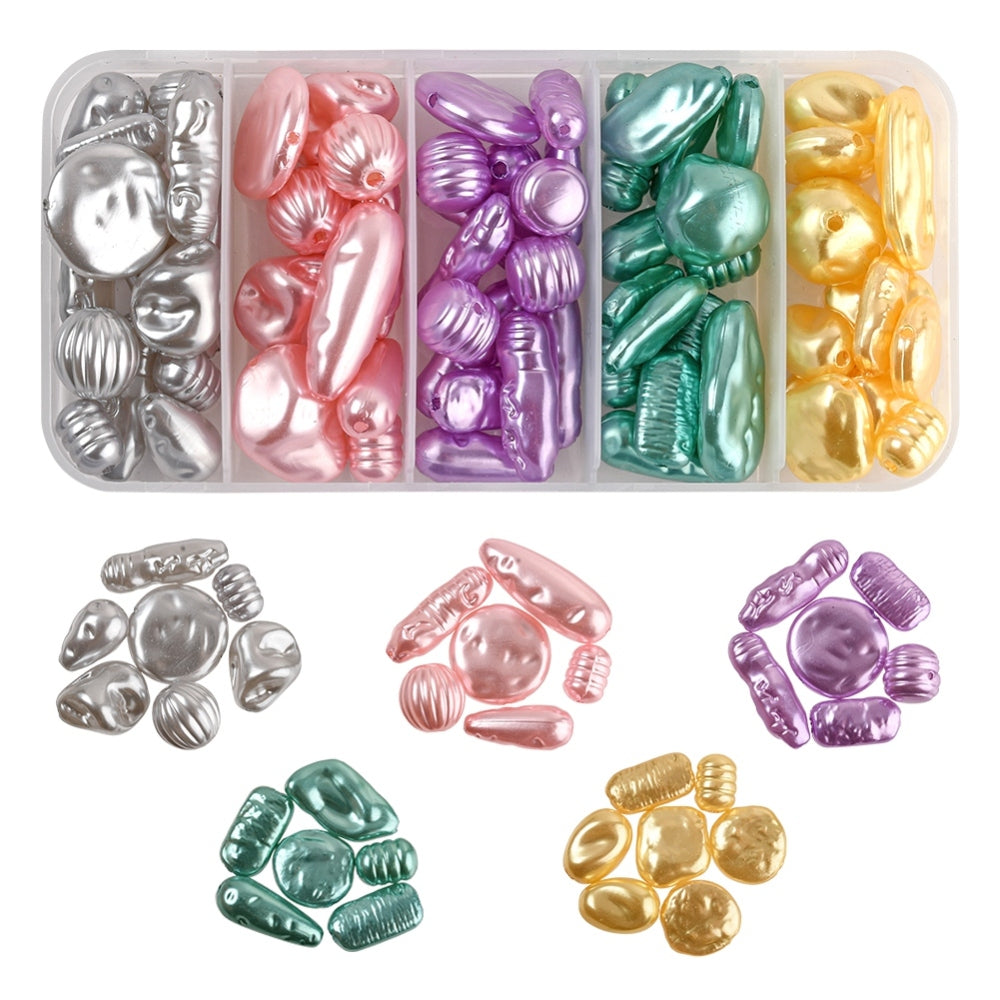 Imitation pearl nugget bead box, 10mm-27mm, 5 colours